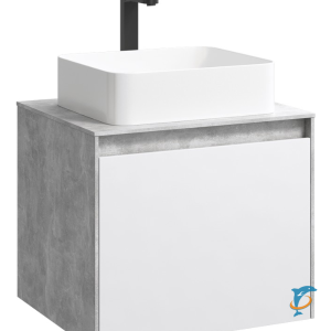 Тумба с раковиной Aqwella 5 Stars Mobi 60 подвесная, бетон светлый, белый (раковина Джой)  (MOB0106BS+MOB0706W+641945)