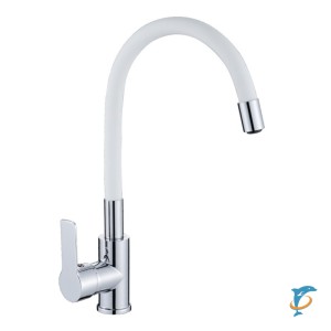 Смеситель для кухни HAIBA HB70112-8 силиконовый излив, латунь, белый/хром (HB70112-8)