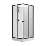 Душевая кабина Loranto NEO 100x100x(190+15) c низким поддоном 15см, прозрачное закаленное стекло 5 мм,задние стеклянные стенки белые, профиль черный-матовый (CS-21801-100) — 