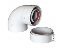 Коаксиальный отвод Baxi 90° 60/100 мм — Используется для начального участка, т.к. имеет муфту для присоединения к выходу котла. Отличается от KHG714101510 другой геометрией входной части.
