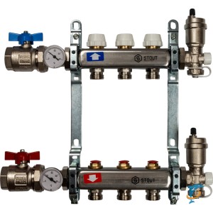Коллектор STOUT из нержавеющей стали в сборе без расходомеров 3 выхода  (SMS 0912 000003)