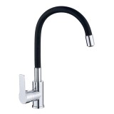 Смеситель для кухни HAIBA HB70112-7 силиконовый излив, латунь, черный/хром — 