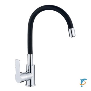 Смеситель для кухни HAIBA HB70112-7 силиконовый излив, латунь, черный/хром  (HB70112-7)