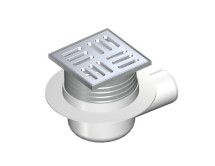 Сливной трап боковой AlcaPlast APV101 — Сливной трап 105 × 105/50, подводка – боковая, решетка – нержавеющая сталь, гидрозатвор – мокрый