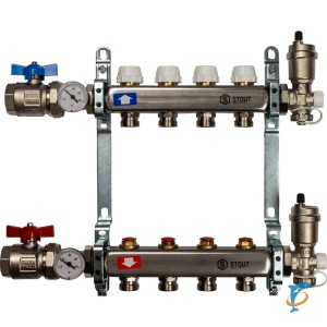Коллектор STOUT из нержавеющей стали в сборе без расходомеров 4 выхода (SMS 0912 000004)