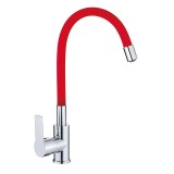 Смеситель для кухни HAIBA HB70112-6 силиконовый излив, латунь, красный/хром — 