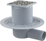 Сливной трап боковой AlcaPlast APV102 — Сливной трап 105 × 105/50, подводка – боковая, решетка – нержавеющая сталь, гидрозатвор – мокрый