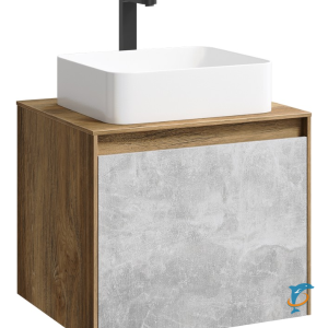 Тумба с раковиной Aqwella 5 Stars Mobi 60 подвесная, дуб балтийский,бетон светлый (раковина Джой) (MOB0106DB+MOB0706BS+641945)
