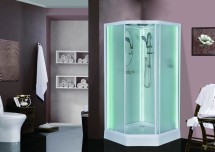 Кабина душевая ESBANO ELEGANCIA пятиугольная, 100х100х210 см, с крышей, с подсветкой, поддон белый, низкий — 