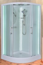 Кабина душевая ESBANO ELEGANCIA угловая, полукруглая, 110х110х210 см, с крышей, с подсветкой, поддон белый, низкий — 