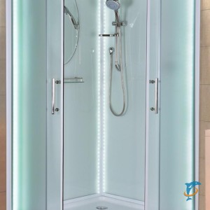 Кабина душевая ESBANO ELEGANCIA угловая, полукруглая, 110х110х210 см, с крышей, с подсветкой, поддон белый, низкий (ESKL110CR)