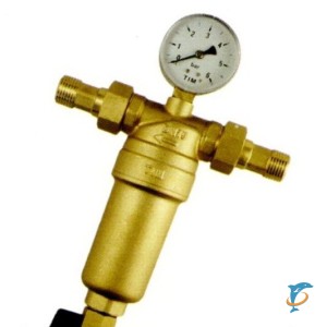 Фильтр TIM 1/2" промывной с манометром для тонкой очистки горячей воды (JH-1001Y2)