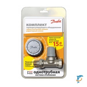 Комплект терморегулятора Danfoss 15 мм. прямой для однотрубной системы отопления, состоящий из клапана RA-G и термостата RA2940  (013G2144)