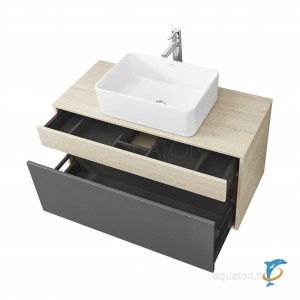 Тумба с раковиной Aquaton Лофт Урбан 100 серый графит, дуб орегон с раковиной Roca Mila 35х50 (1A247701LQX60 + Aquaton_32700B000)