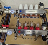 Коллектор из нержавеющей стали в сборе с расходомерами Millennium 3 вых. &mdash;  Коллекторы регулируемые (2 шт.) с трубной резьбой для теплого пола с расходомерами (с доп. комплектацией) 