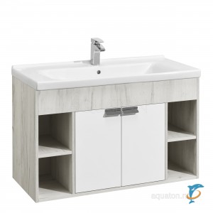 Тумба с раковиной Aquaton Флай 100 белая, дуб крафт  (1A237501FAX10 + Aquaton_1WH302249)