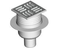 Сливной трап прямой AlcaPlast APV2 — Сливной трап 105 × 105/50, подводка – прямая, решетка – нержавеющая сталь, гидрозатвор – мокрый