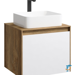Тумба с раковиной Aqwella 5 Stars Mobi 60 подвесная, дуб балтийский,белый (раковина Джой) (MOB0106DB+MOB0706W+641945)