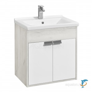 Тумба с раковиной Aquaton Флай 60 белая, дуб крафт  (1A237301FAX10 + Aquaton_1WH302421)