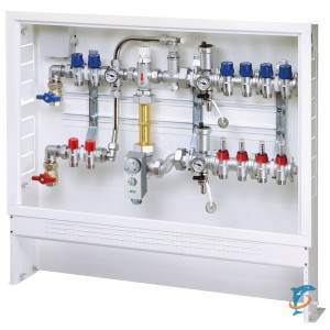 Коллекторный узел в коллекторном шкафу для напольного отопления с контурами радиаторного отопления FAR FK3484C10402   (FK 3484 C10402)