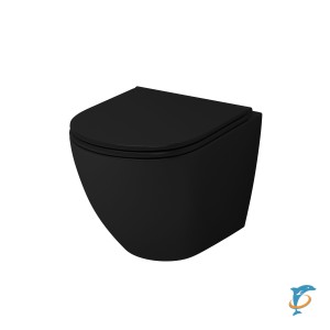 Унитаз GR-4455BMS (490*370*360) черный матовый подвесной безободковый  с тонкой крышкой  (GR-4455BMS)