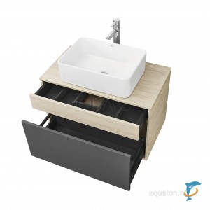 Тумба с раковиной Aquaton Лофт Урбан 80 серый графит, дуб орегон с раковиной Roca Mila 35х50 (1A247601LQX60 + Aquaton_32700B000)