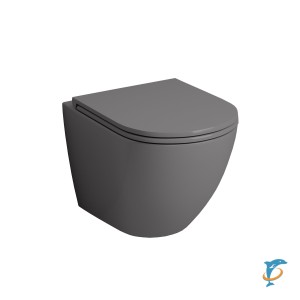 Унитаз GR-4455GMS (490*370*360) СЕРЫЙ матовый подвесной безободковый с тонкой крышкой (GR-4455GMS)