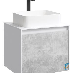 Тумба с раковиной Aqwella 5 Stars Mobi 60 подвесная, белый, бетон светлый (раковина Олимпия 560)  (MOB0106W+MOB0706BS+4640021064269)