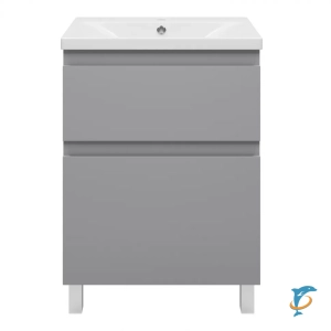 Тумба с раковиной Misty Лаки 60 (серая)  (П-Лак-01060-5012Я+Misty_RCW-140360WH)