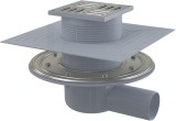 Сливной трап боковой AlcaPlast APV1324 — Сливной трап 105 × 105/50, подводка – боковая, решетка – нержавеющая сталь, фланец –нержавеющая сталь, воротник – 2–х уровневая изоляция, гидрозатвор – комбинированный гидрозатвор SMART