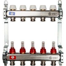 Коллектор STOUT из нержавеющей стали с расходомерами 5 выходов — Коллекторные блоки STOUT производятся в Италии под тщательным контролем, проходя многочисленные тесты и сертификацию оборудования.