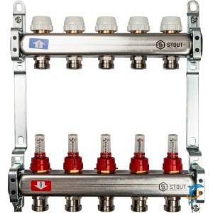 Коллектор STOUT из нержавеющей стали с расходомерами 5 выходов  (SMS 0917 000005)