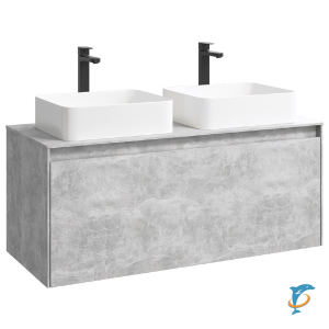 Тумба с раковиной Aqwella 5 Stars Mobi 120 подвесная бетон светлый (раковина Триумф)  (MOB0112BS+MOB0712BS+641266)