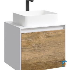 Тумба с раковиной Aqwella 5 Stars Mobi 60 подвесная, белый, дуб балтийский (раковина Джой)  (MOB0106W+MOB0706DB+641945)