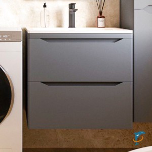 Тумба с раковиной Style Line Марелла 60 подвесная, серая, антискрейтч  (СС-00002406+СС-00002367)