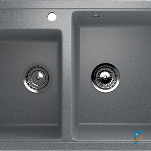 Двухсекционная мойка с отверстием под смеситель ULGRAN U-200 темно-серый  (U-200-309)