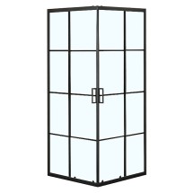 Душевое ограждение Loranto 90x90x190 раздвижная дверь, прозрачное стекло "Лофт клетка" 6 мм, профиль черный матовый (CS-211F-90) &mdash; 