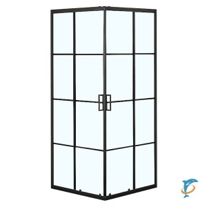 Душевое ограждение Loranto 90x90x190 раздвижная дверь, прозрачное стекло "Лофт клетка" 6 мм, профиль черный матовый (CS-211F-90)  (CS-211F-90)