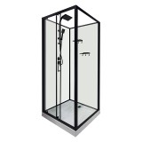 Душевая кабина Loranto 980x980x2040 без крыши, левосторонняя, белое заднее стекло, поддон 14 см, прозрачное стекло 4 мм, профиль черный (CS-3010TM/W-100L) &mdash; 