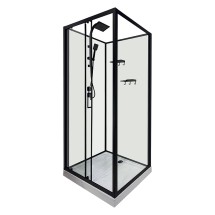 Душевая кабина Loranto 980x980x2040 без крыши, левосторонняя, белое заднее стекло, поддон 14 см, прозрачное стекло 4 мм, профиль черный (CS-3010TM/W-100L) &mdash; 