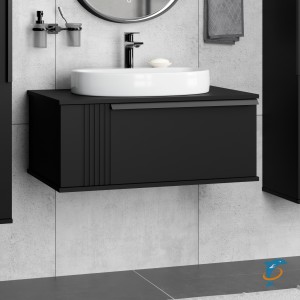 Тумба с раковиной Brevita Savoy 80 подвесная 1 ящик, графит (SAV-09080-0301Я+Misty_0116)