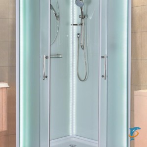 Кабина душевая ESBANO ELEGANCIA угловая, полукруглая, 90х90х210 см, с крышей, поддон белый, низкий с подсветкой (ESKL90CR)