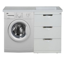 Тумба с раковиной Misty Куба 50 правая под стиральную машину белая эмаль — 