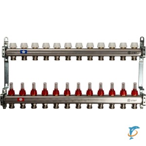 Коллектор STOUT из нержавеющей стали с расходомерами 12 выходов  (SMS 0917 000012)