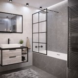 Шторка для ванны GR-105/100BLACK (100х150) алюминиевый профиль, стекло ПРОЗРАЧНОЕ 6мм — 