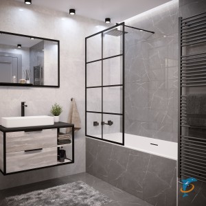 Шторка для ванны GR-105/100BLACK (100х150) алюминиевый профиль, стекло ПРОЗРАЧНОЕ 6мм  (GR-105100BLACK)