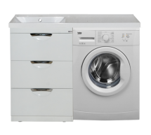 Тумба с раковиной Misty Куба 50 левая под стиральную машину белая эмаль — 