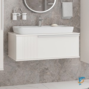 Тумба с раковиной Brevita Savoy 90 подвесная 1 ящик, белая  (SAV-09090-0101Я+Misty_0117)
