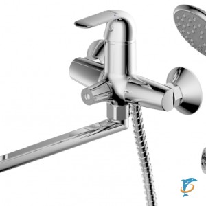 Смеситель для ванны c длинным изливом с аксессуарами Bravat Fit  (F6135188CP-LB-RUS)