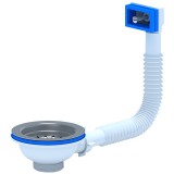 Слив-перелив для мойки АНИ Пласт N305 3&quot;1/2 жесткий, с прямоугольным вертикальным корпусом — 